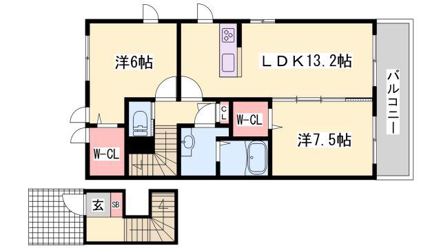 テネラメンテ(2LDK/2階)の間取り写真