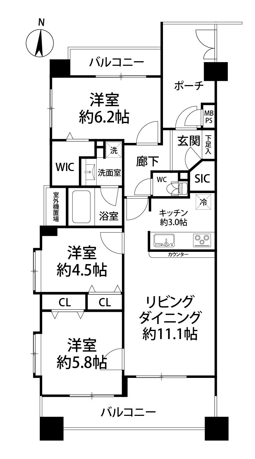 エクセルダイア萩中(3LDK/2階)の間取り写真
