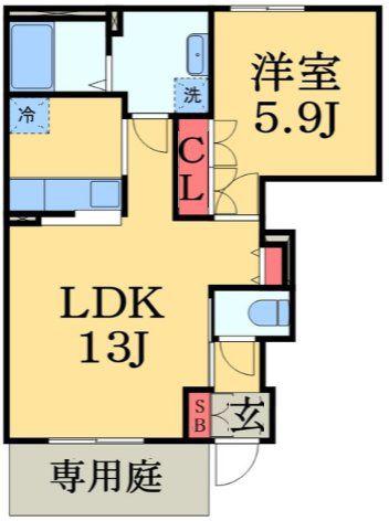アンジュレーヴ(1LDK/1階)の間取り写真