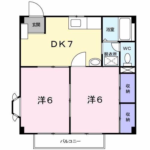 グラスガーデンI(2DK/1階)の間取り写真