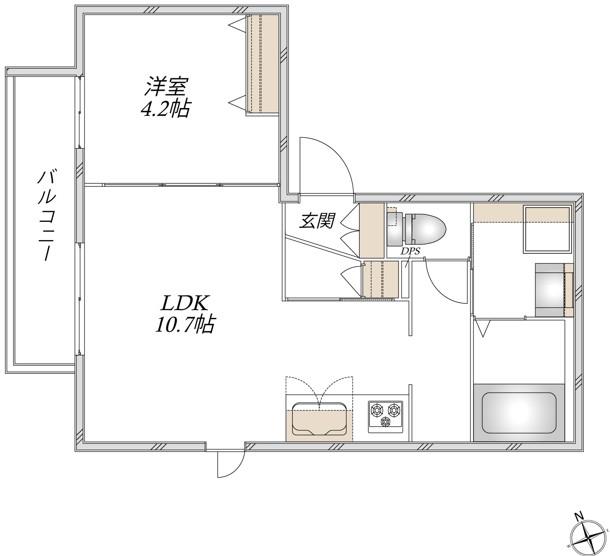 クレア アカバネ(1LDK/2階)の間取り写真
