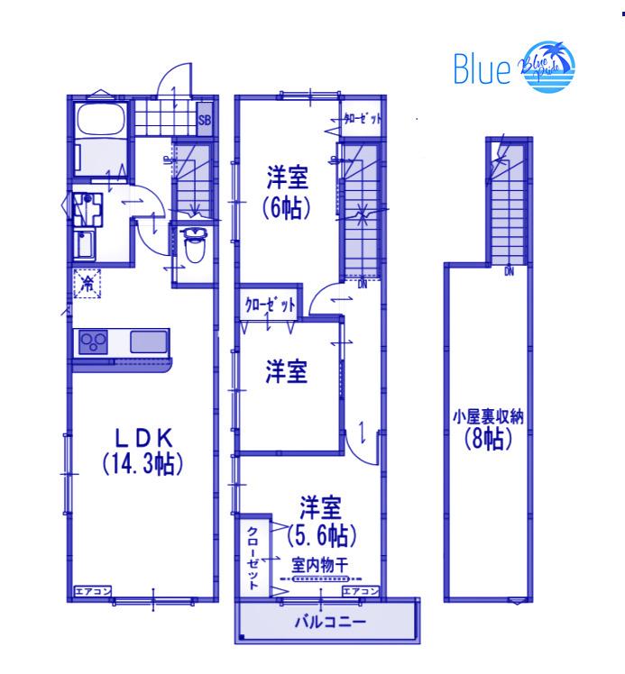 サンライズ希望ヶ丘B棟(2LDK/1階)の間取り写真
