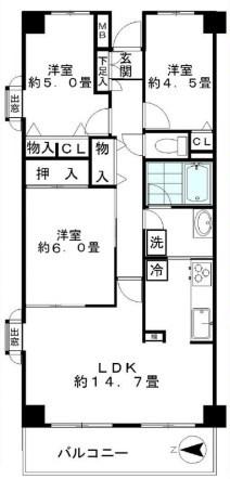 ジュネス(3LDK/3階)の間取り写真