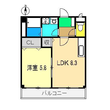 マリベールグローリエ(1LDK/2階)の間取り写真
