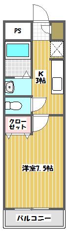 クレステージ柏(1K/2階)の間取り写真