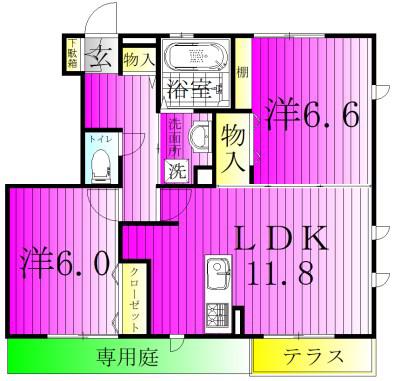 エクセレントヒル III棟(2LDK/1階)の間取り写真