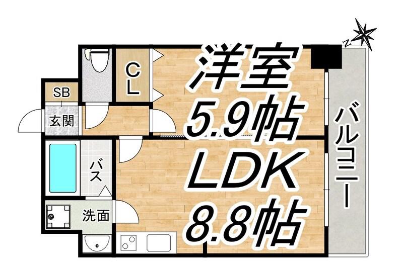 S-FORT福島LALUNA(1LDK/8階)の間取り写真