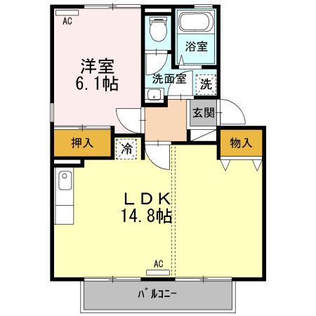 サニーハイム B棟(1LDK/2階)の間取り写真