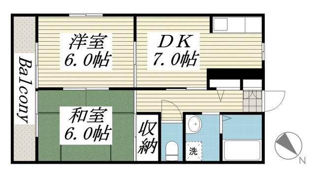 ハイツアキモトB棟(2DK/2階)の間取り写真