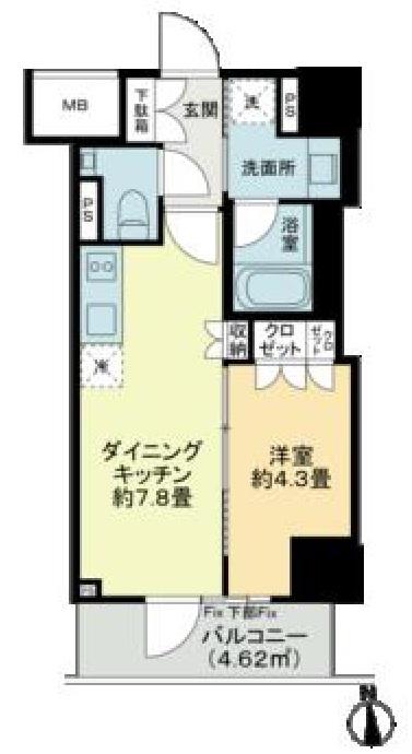 ブランピリエ日本橋(1DK/6階)の間取り写真