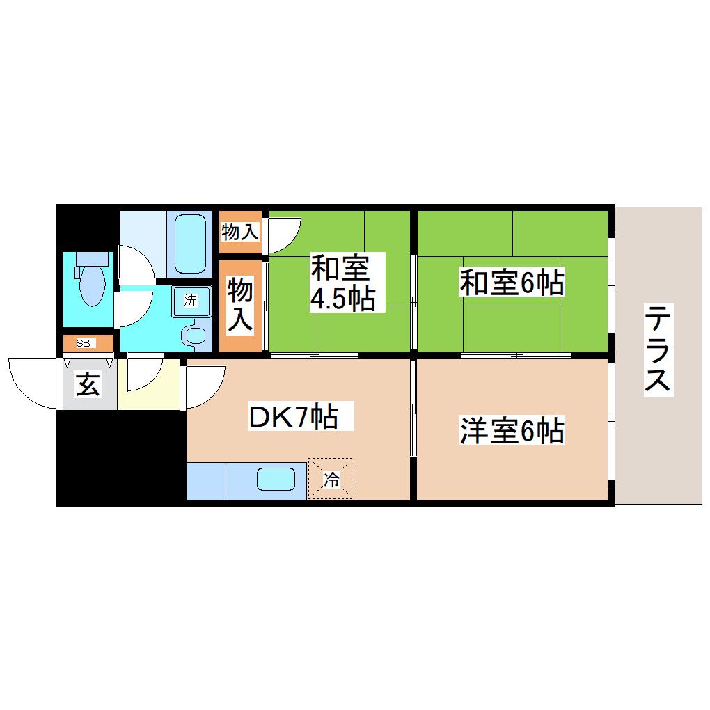 ライオンズマンション八木山(3DK/4階)の間取り写真