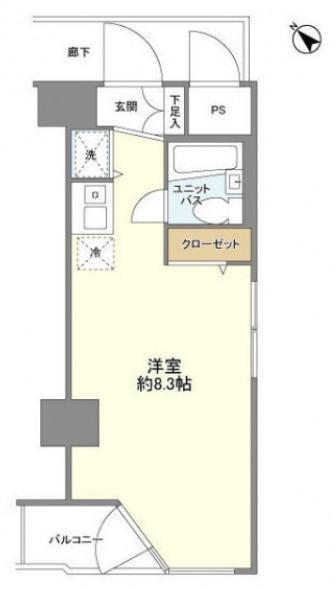 京急ドエルアルス川崎(ワンルーム/4階)の間取り写真