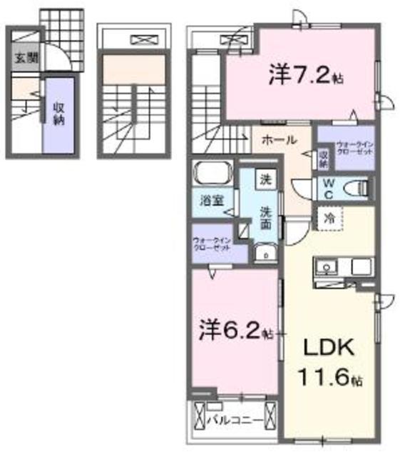 ボヌール・ド・コルザ(2LDK/3階)の間取り写真