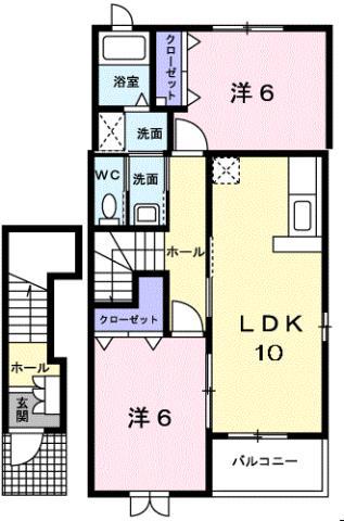 セレブコート江川 B(2LDK/2階)の間取り写真