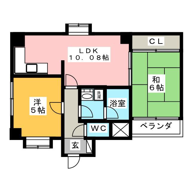 ユーハイツ(2LDK/2階)の間取り写真