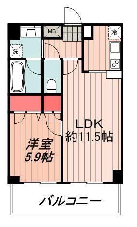レジディア新川(1LDK/5階)の間取り写真