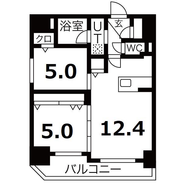 ラ・ソレイユ南2条(2LDK/11階)の間取り写真