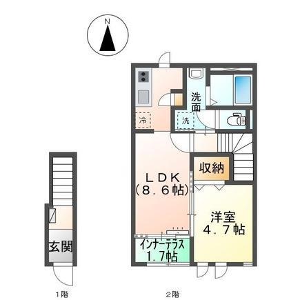 ＪＲ因美線 鳥取駅 徒歩10分 2階建 築5年(1LDK/2階)の間取り写真