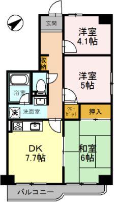 フェリーチェ和泉(3DK/6階)の間取り写真