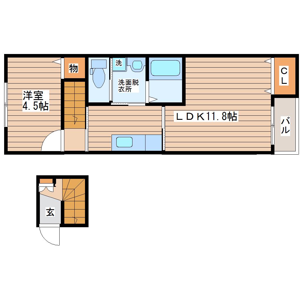 ペシュールB(1LDK/2階)の間取り写真