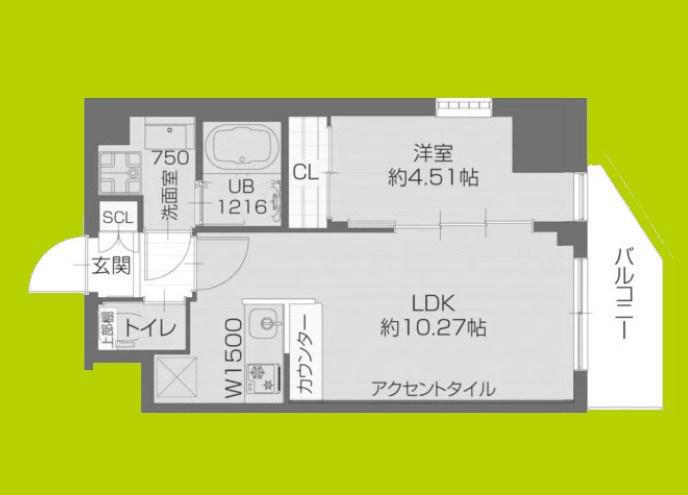 プレジオ武庫川ASIAN(1LDK/4階)の間取り写真