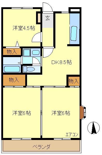 ジョイヒル仙川(3DK/2階)の間取り写真