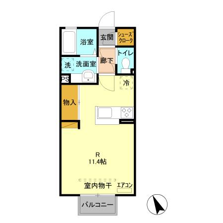 セントラル ヴィレッジ C203(ワンルーム/2階)の間取り写真