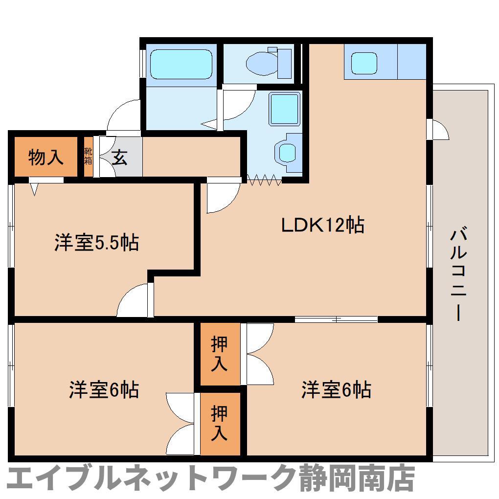 パインハイムB(3LDK/2階)の間取り写真