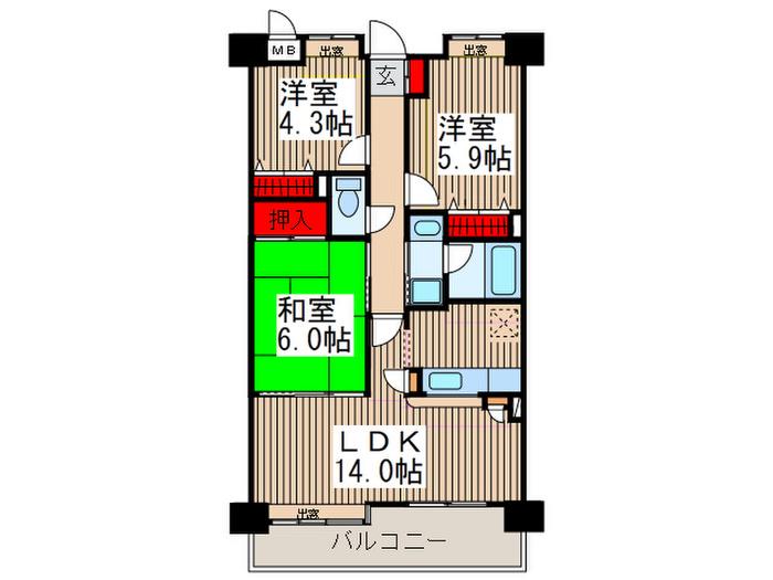 シュティーレマツバラ(3LDK/6階)の間取り写真