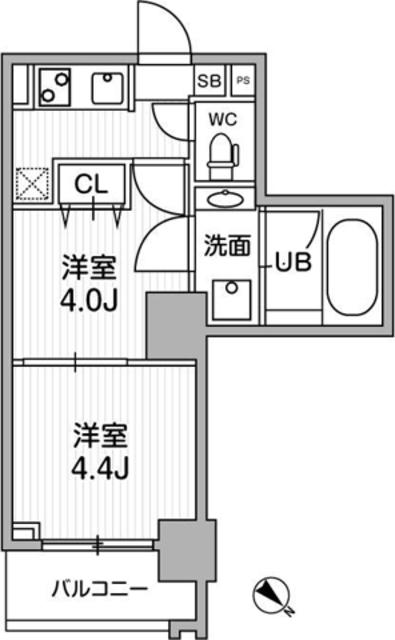 リテラス三軒茶屋サウス(1DK/2階)の間取り写真