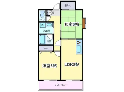 ラ・モードニシカワ1(2LDK/4階)の間取り写真