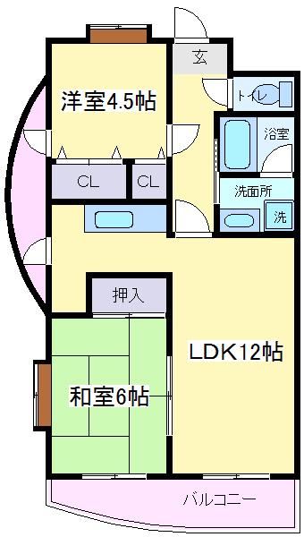 ペガサスⅡ番館住之江(2LDK/2階)の間取り写真