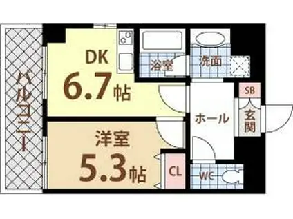 ダイアパレス清水谷(1DK/2階)の間取り写真