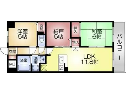 セザール鶴見緑地(3LDK/4階)の間取り写真
