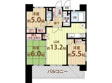 エスリード平野本町PL(3LDK/11階)の間取り写真