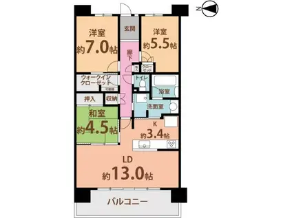 プレージアブラン東園田PL(3LDK/4階)の間取り写真