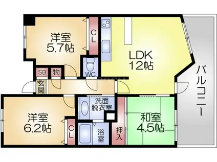 クレアシティ豊中南(3LDK/5階)の間取り写真