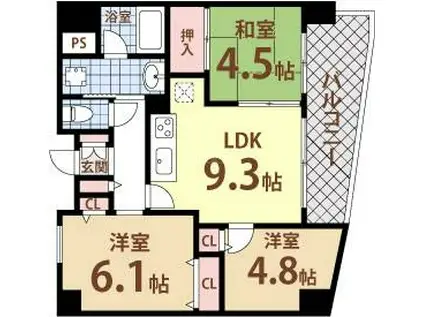 セレッソコート北梅田(3LDK/5階)の間取り写真