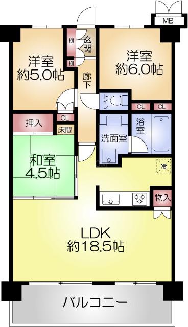 ルネ大和田駅前フロントゲートPL(2LDK/5階)の間取り写真