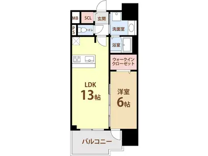 プレサンス新町ウィズ ジョイ(1LDK/4階)の間取り写真