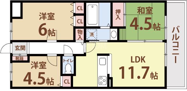 セントラル新大阪PL(3LDK/地下階)の間取り写真