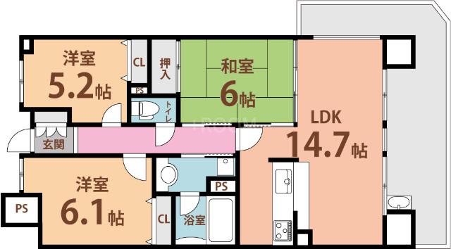 スタイルズ国分PL(3LDK/地下階)の間取り写真