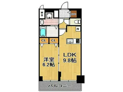 アドバンス大阪ソルテFNA(1LDK/地下階)の間取り写真