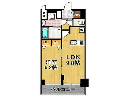 アドバンス大阪ソルテFNA(1LDK/地下階)の間取り写真