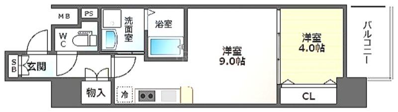 セオリー天神橋アベニールFNA(1DK/地下階)の間取り写真