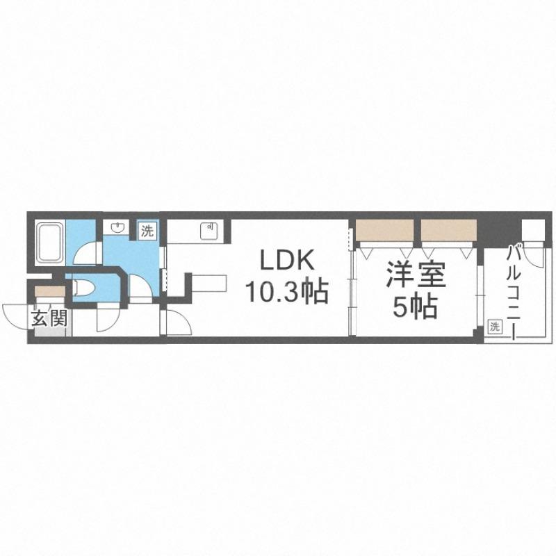 ラシュレ北浜UMM(1LDK/地下階)の間取り写真