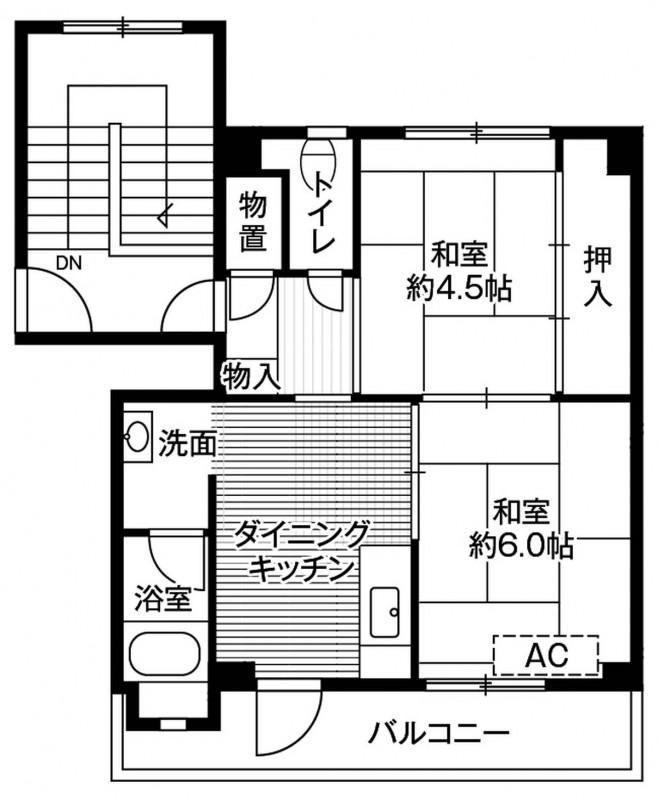 ビレッジハウス金ヶ崎1号棟(2DK/2階)の間取り写真