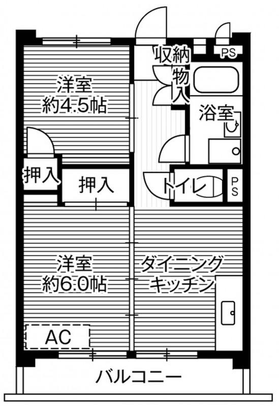 ビレッジハウス向台タワー1号棟(2DK/7階)の間取り写真