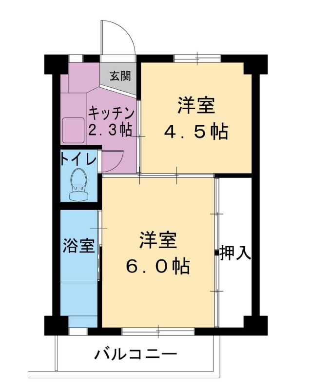 ビレッジハウス古城1号棟(2K/3階)の間取り写真