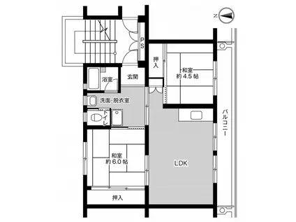 ビレッジハウス八日市場2号棟(2LDK/2階)の間取り写真